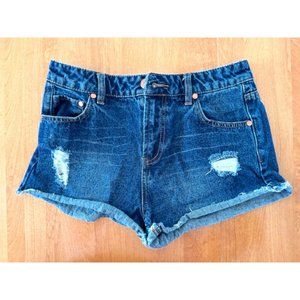 Refuge Distressed Daisy Dukes Shorts, Washed Blue Jean Shorts, Size 4